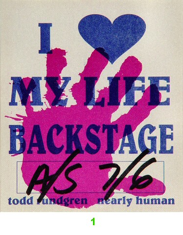 todd rundgren runt. Todd Rundgren Backstage Pass