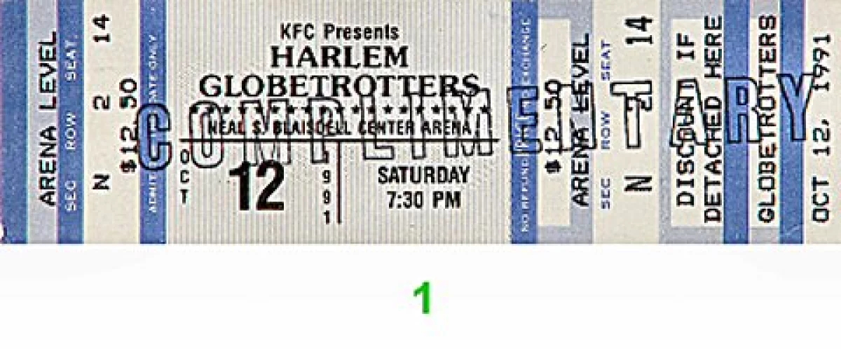 Harlem Globetrotters Vintage Concert Vintage Ticket From Blaisdell