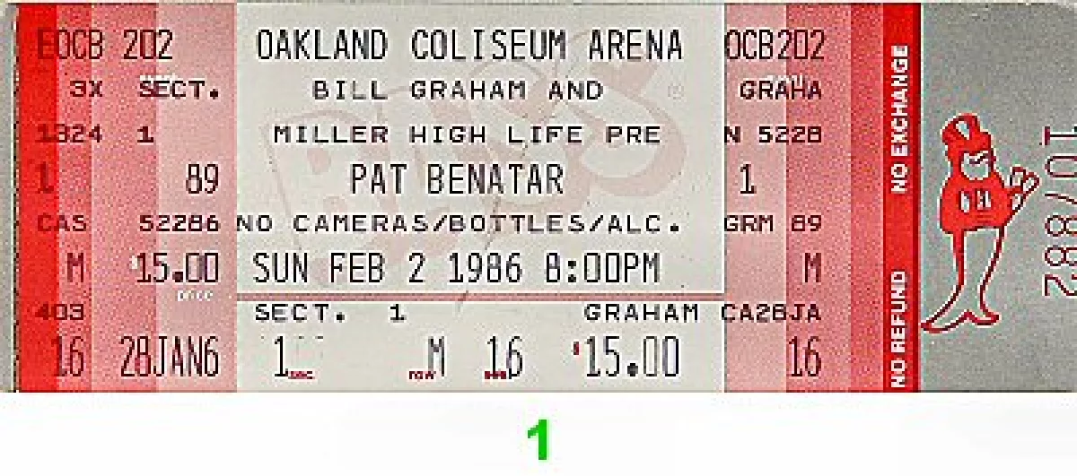 Pat Benatar Vintage Concert Vintage Ticket From Oakland Coliseum Arena