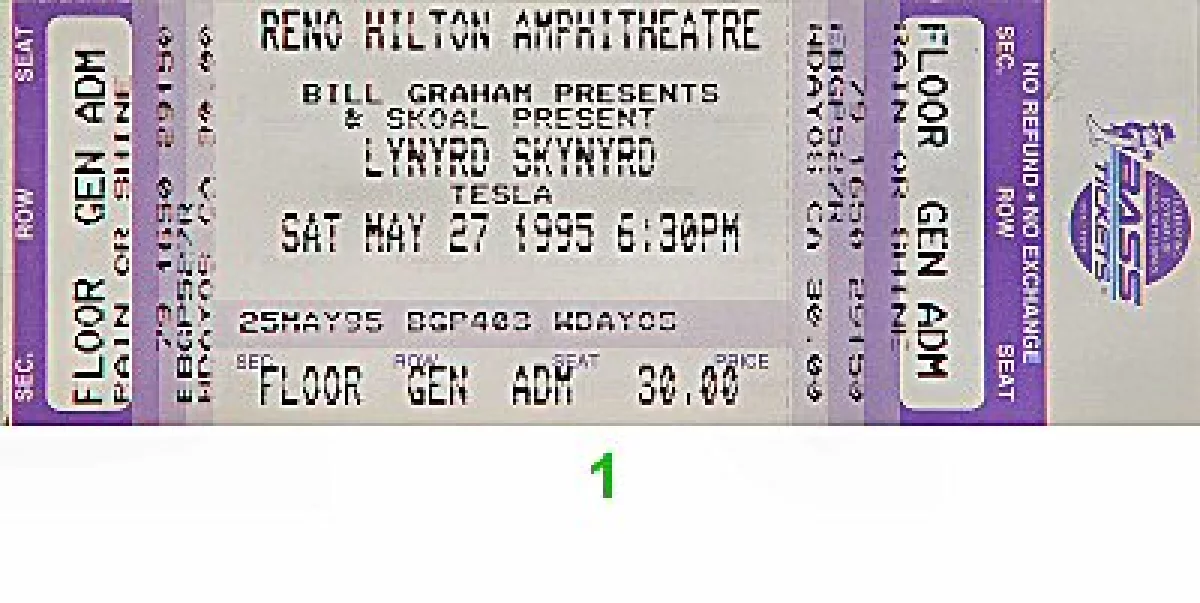 Lynyrd Skynyrd Vintage Concert Vintage Ticket From Reno Hilton