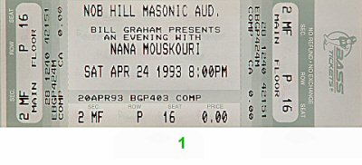 Nana Mouskouri 1990s Ticket