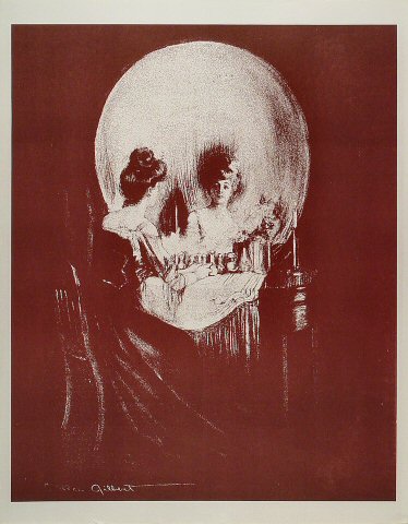 Skull/Woman Looking Into Mirror Poster
