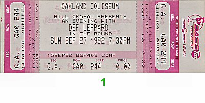 Def Leppard Vintage Concert Vintage Ticket From Oakland Coliseum Arena 