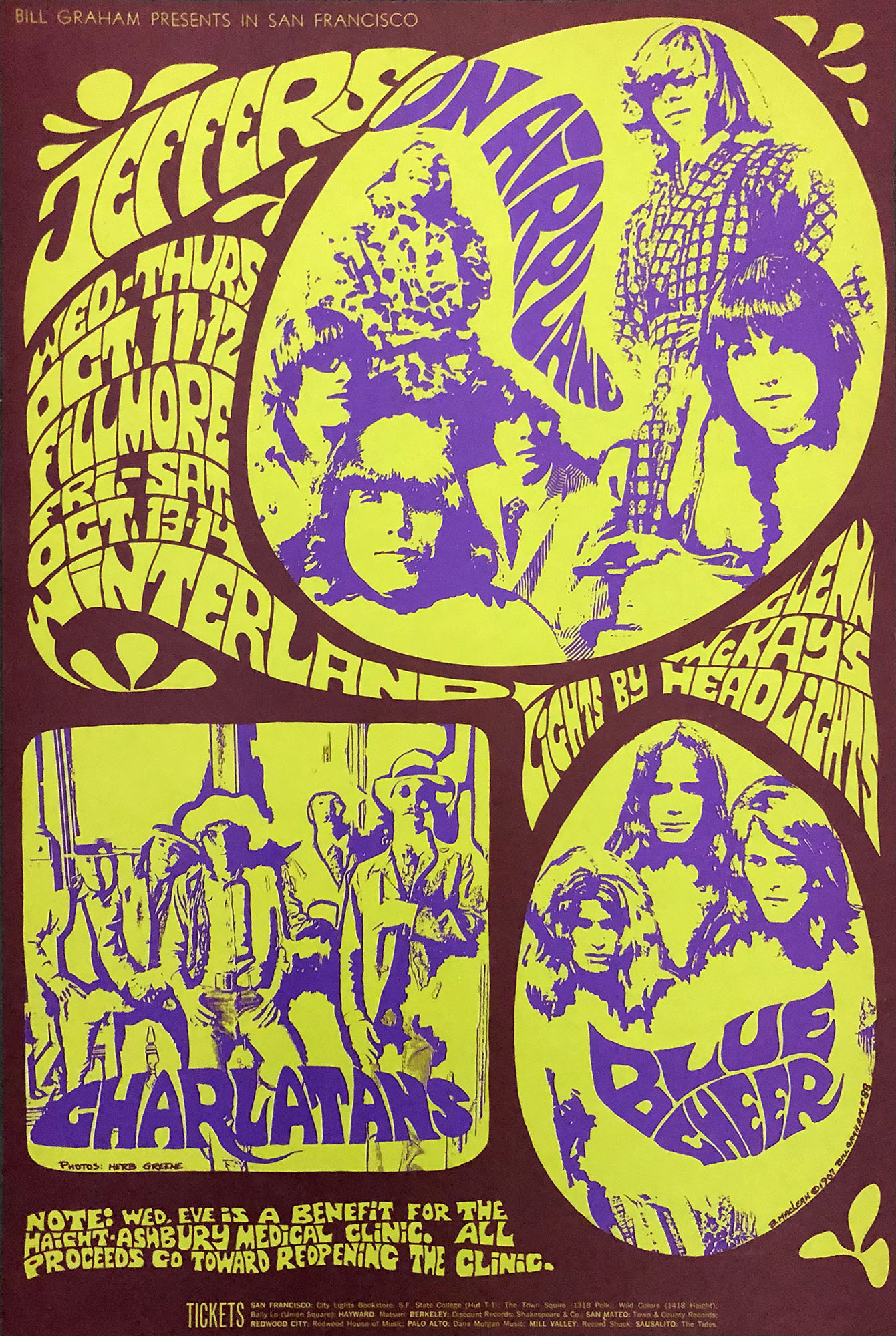 Jefferson Airplane Vintage Concert Poster from Fillmore Auditorium, Oct 