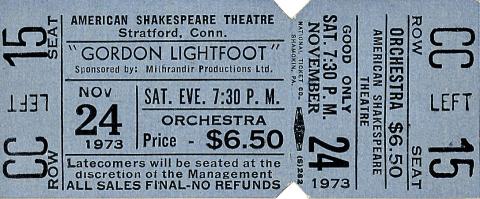 Gordon Lightfoot Vintage Ticket