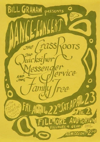 The Grass Roots Vintage Concert Handbill from Fillmore Auditorium, Apr ...