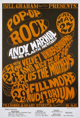 The Velvet Underground Vintage Concert Poster from Fillmore Auditorium, May  27, 1966 at Wolfgang's