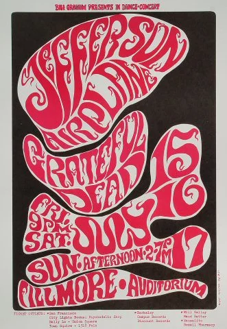 Jefferson Airplane Vintage Concert Poster from Fillmore Auditorium, Jul 15,  1966 at Wolfgang's