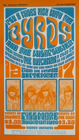 The Byrds Vintage Concert Poster from Fillmore Auditorium, Sep 16, 1966 ...