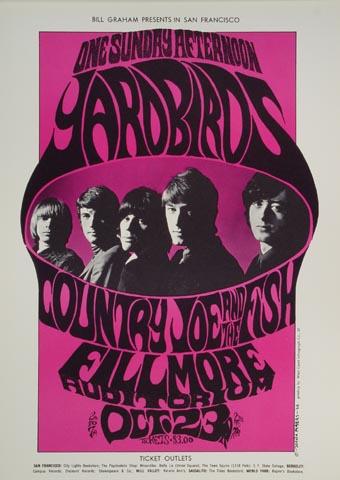 Yardbirds Vintage Concert Poster from Fillmore Auditorium