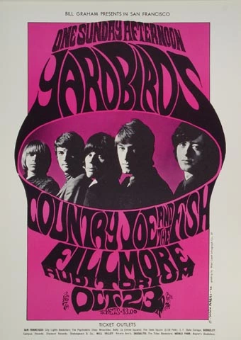 Yardbirds Vintage Concert Poster from Fillmore Auditorium, Oct 23