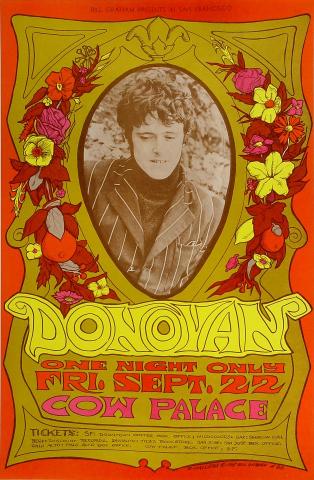 1967VANジャケットポスター Donovan Vintage Concert Poster from Cow Palace, Sep 22, 1967 at