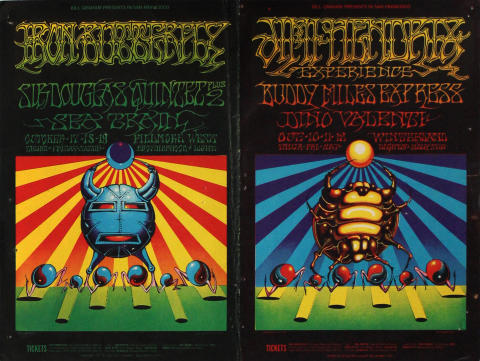 年代物フェスポスターTHEDOORSMILESDAVISJimiHendrix Jimi Hendrix Experience Vintage Concert Poster from