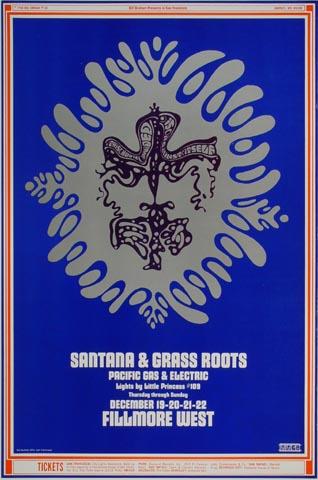 Santana Vintage Concert Poster from Fillmore West, Dec 19, 1968 at