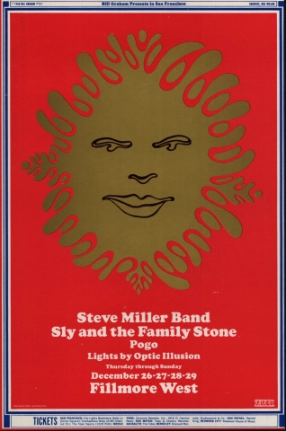 Steve Miller Band Vintage Concert Poster from Fillmore West, Dec 26, 1968 at Wolfgang's