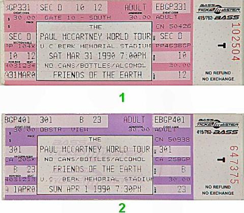 Paul McCartney Vintage Ticket