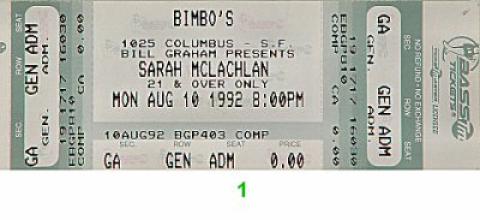 Sarah McLachlan Vintage Ticket