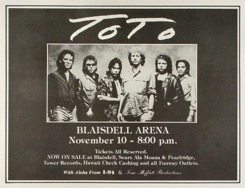 Toto Vintage Concert Poster from Blaisdell Arena, Nov 10, 1986 at