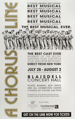 A Chorus Line Vintage Concert Poster from Blaisdell Arena, Jul 28, 1998 ...