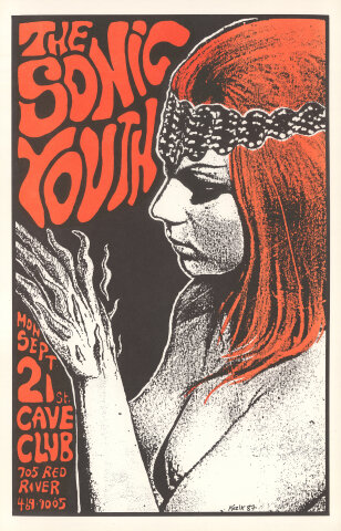 Sonic Youth Vintage Concert Poster from Cave Club, Sep 21, 1987 at