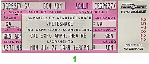 Whitesnake Vintage Concert Vintage Ticket from Cal Expo Amphitheater ...