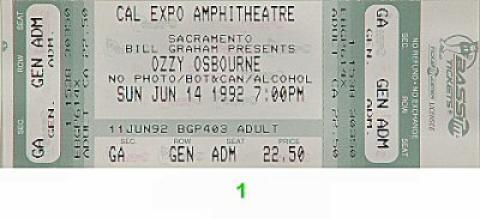 Ozzy Osbourne Vintage Ticket