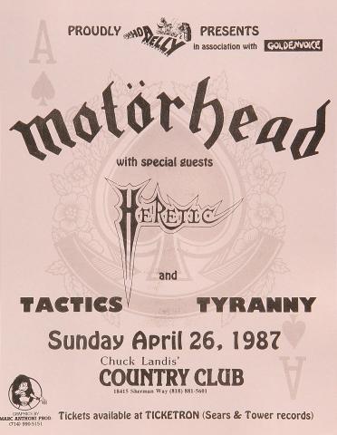 Motorhead Vintage Concert Handbill from Country Club, Apr 26, 1987