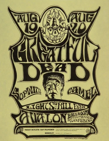 Grateful Dead Vintage Concert Handbill from Avalon Ballroom, Aug 19 ...