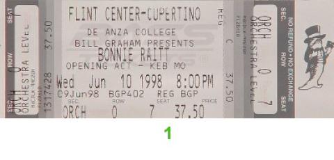 Bonnie Raitt Vintage Ticket