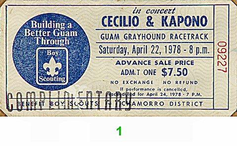 Cecilio and Kapono Vintage Ticket