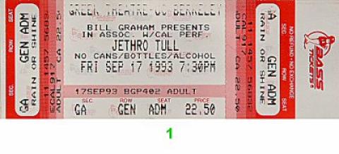 Jethro Tull Vintage Ticket