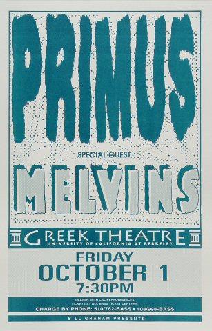 Primus Vintage Concert Poster from Greek Theatre, Oct 1, 1993 at