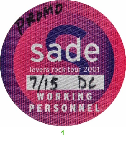 Sade Backstage Pass From Seattle Key Arena Jul 15 01 At Wolfgang S