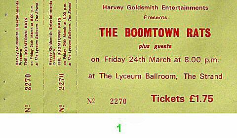 Boomtown Rats Vintage Ticket