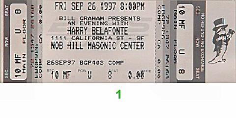 Harry Belafonte Vintage Ticket