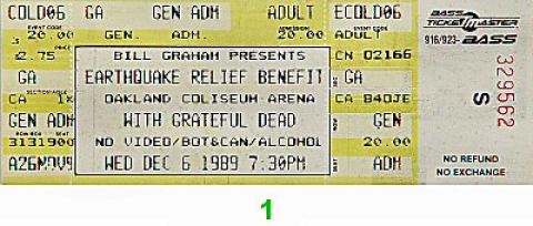 Earthquake Relief Benefit Vintage Ticket