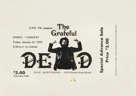 Grateful Dead Vintage Concert Handbill from Old Civic Auditorium, Jan 23,  1970 at Wolfgang's