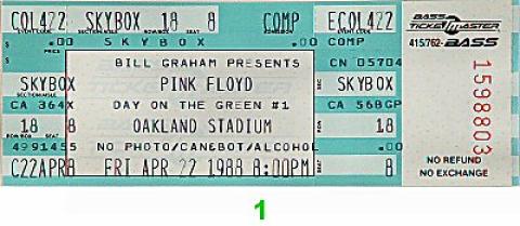 Pink Floyd Vintage Ticket
