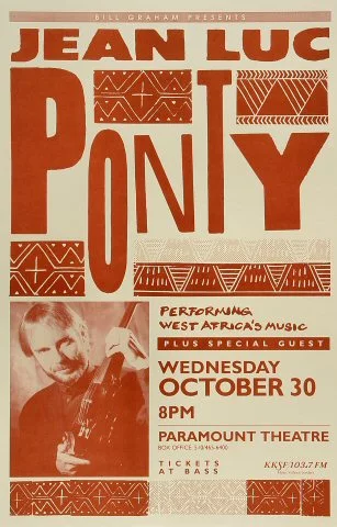 Jean-Luc Ponty Vintage Concert Poster from Portland Civic Auditorium, Feb  5, 1988 at Wolfgang's