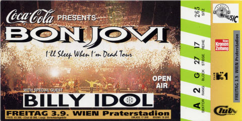 Bon Jovi Vintage Concert Vintage Ticket from Sparkassen-Arena, Aug