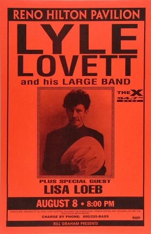 Lyle Lovett His Large Band Vintage Concert Poster From Reno Hilton Pavilion Aug 8 1996 At Wolfgang S