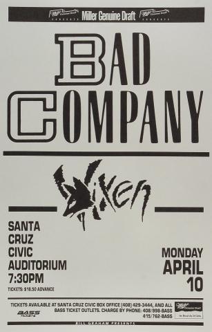 Bad Company Vintage Concert Poster from Santa Cruz Civic