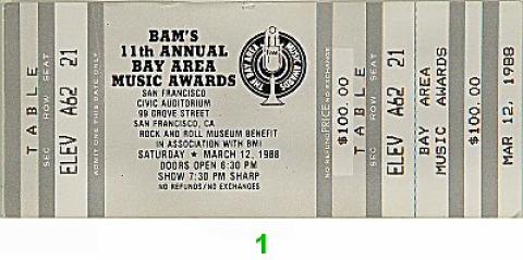 Bay Area Music Awards Vintage Ticket