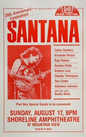Santana Vintage Concert Poster from Shoreline Amphitheatre, Aug 17