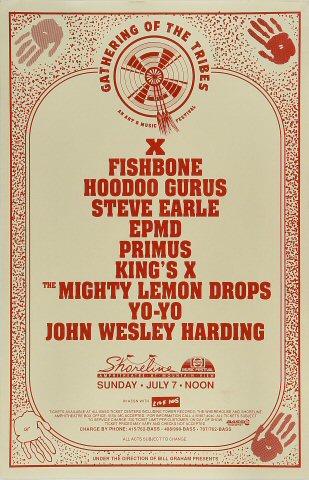 X Vintage Concert Poster from Shoreline Amphitheatre, Jul 7, 1991