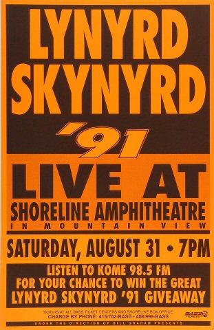 レーナードスキナード 1991 ビンテージポスター 8/31 Shoreline Lynyrd Skynyrd Vintage Concert Poster from Shoreline