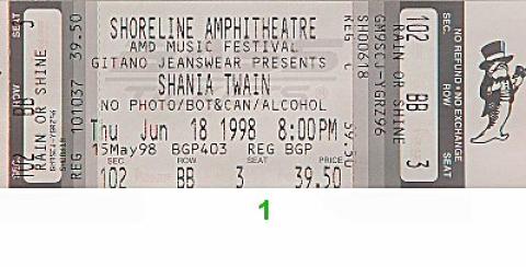 Shania Twain Vintage Ticket