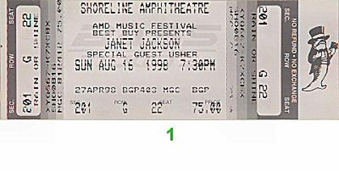Janet Jackson Vintage Concert Vintage Ticket from Shoreline