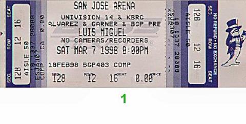 Luis Miguel Vintage Concert Vintage Ticket from San Jose Arena, Mar 7 ...
