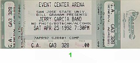 Jerry Garcia Band Vintage Ticket